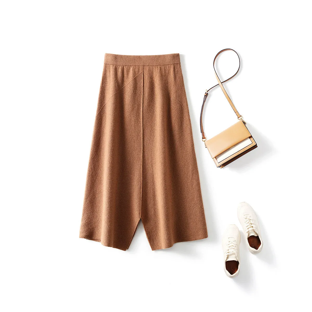 100% Cashmere Split Knit Pencil Skirt