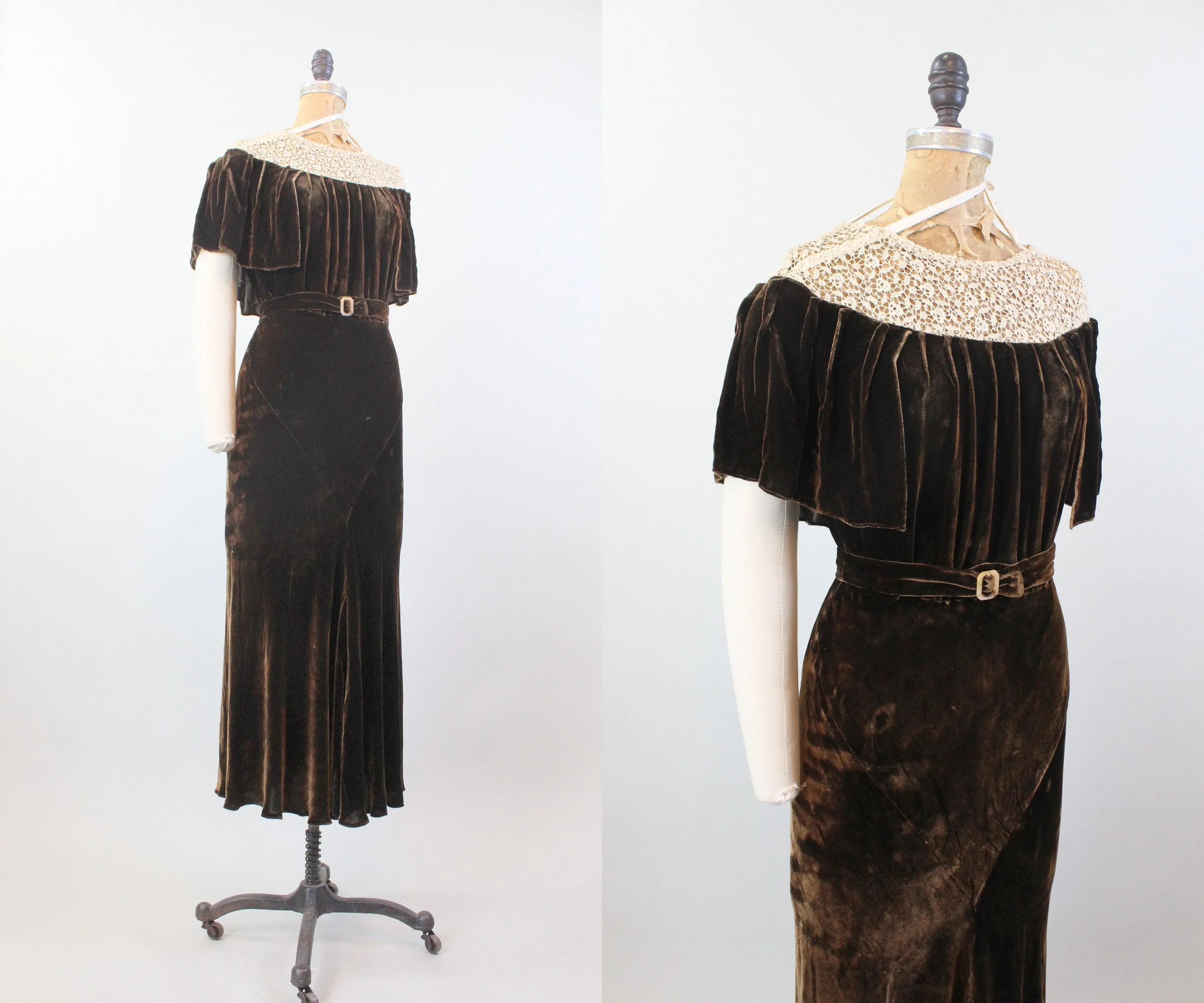 1930s SILK VELVET cape dress gown small medium | new fall