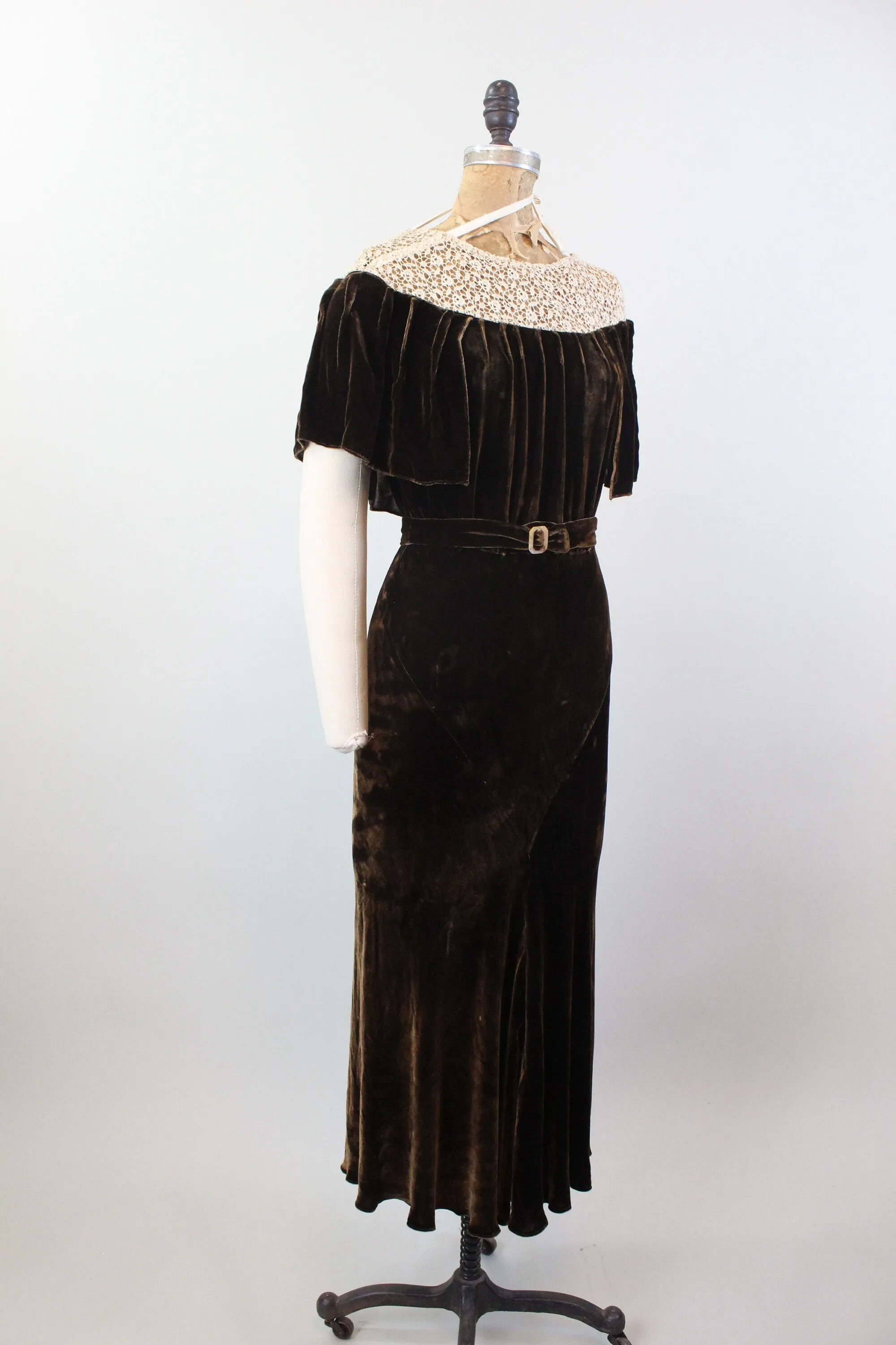 1930s SILK VELVET cape dress gown small medium | new fall