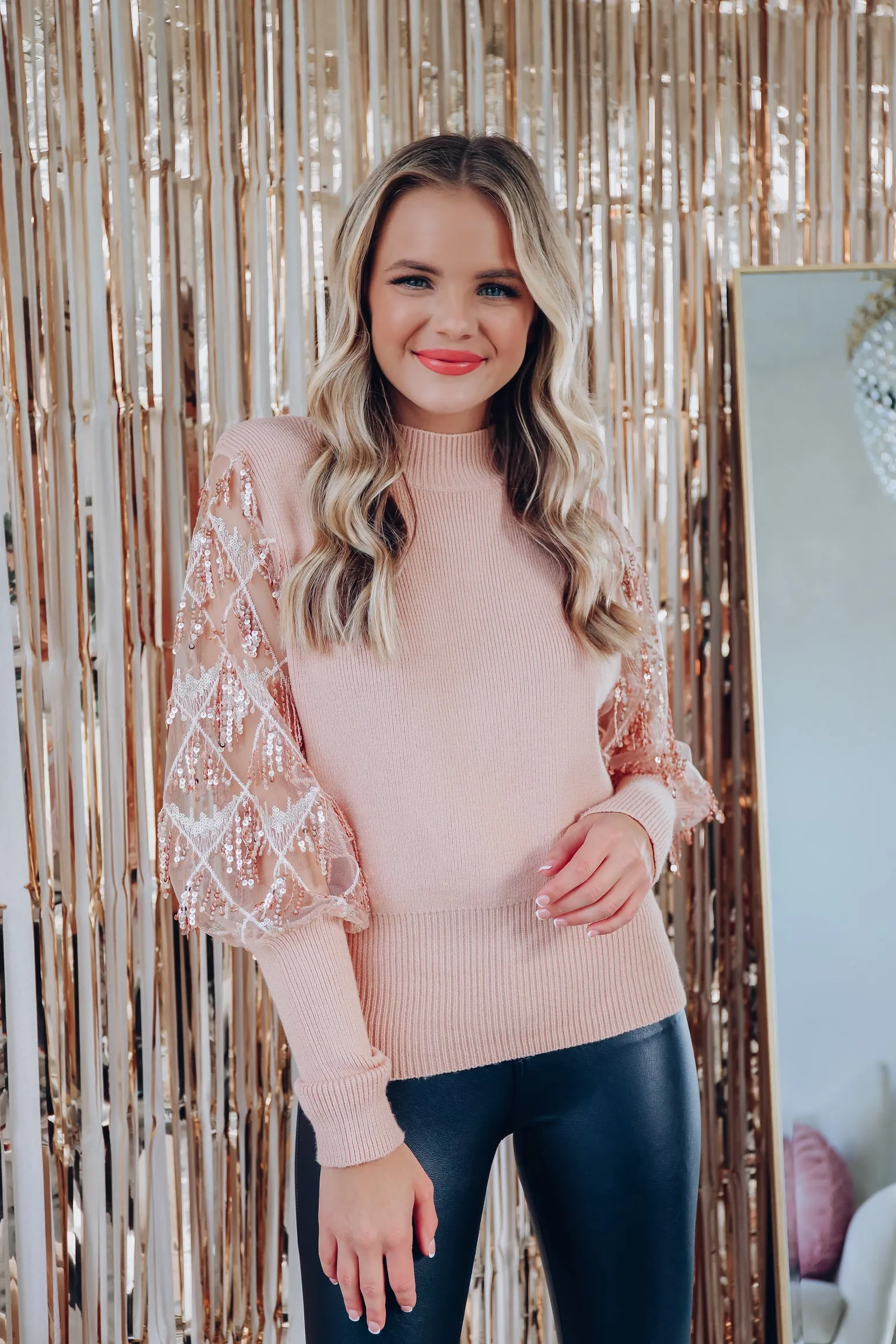 A Modern Twist Poet Sleeve Sweater - Blush