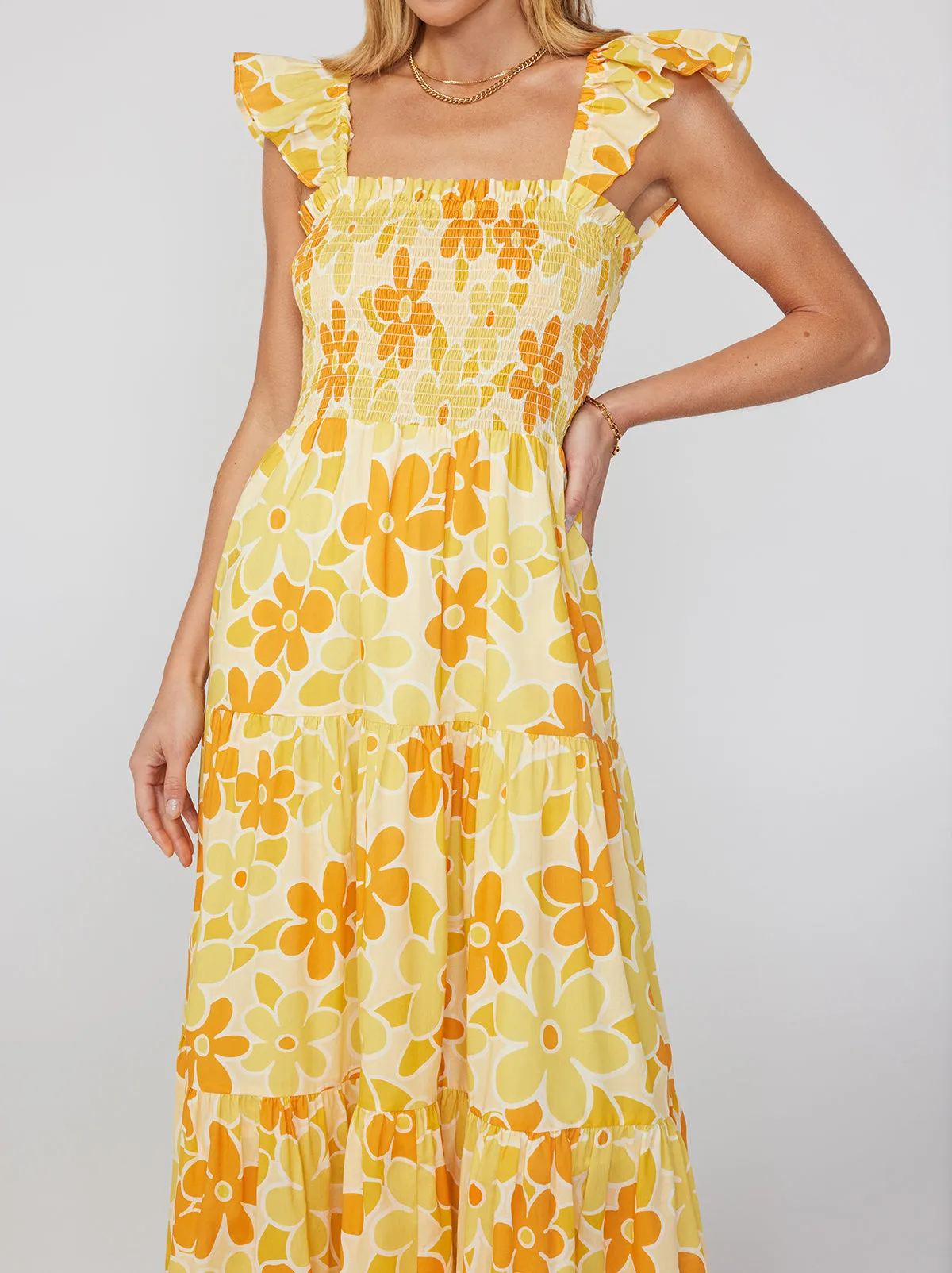 Aisha Yellow Floral Print Maxi Dress