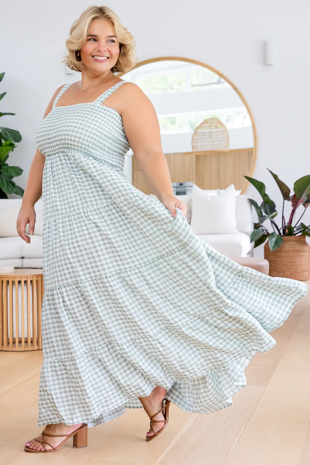 April Maxi Dress Sage Gingham