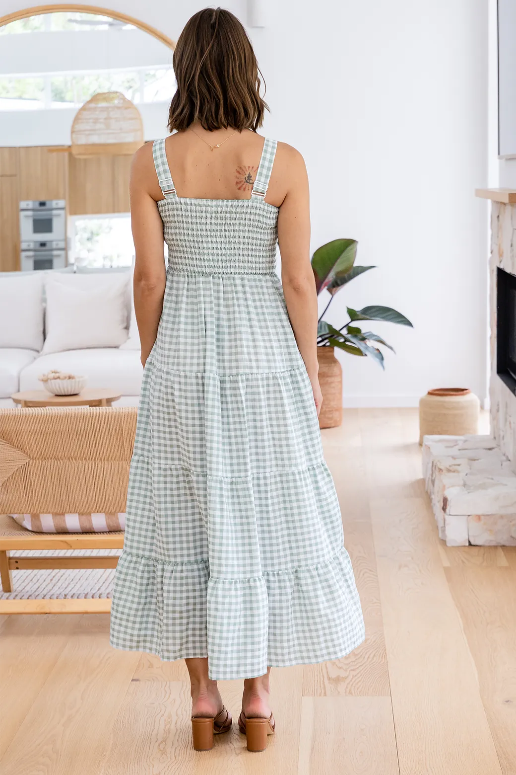 April Maxi Dress Sage Gingham