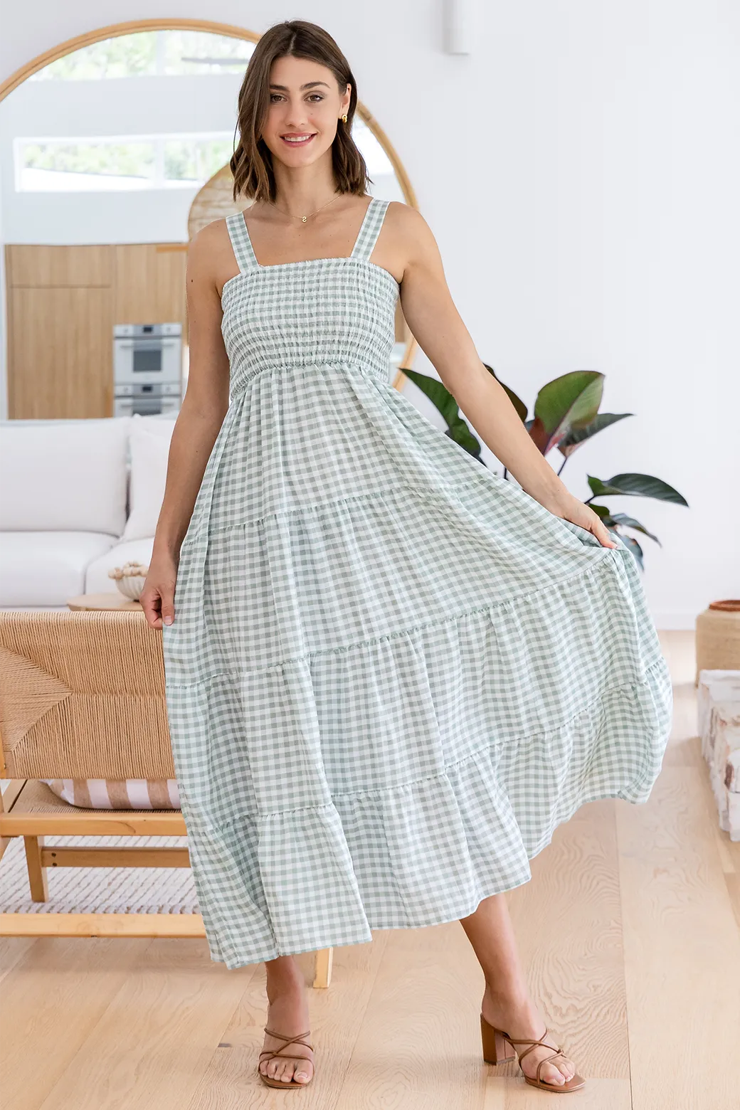 April Maxi Dress Sage Gingham