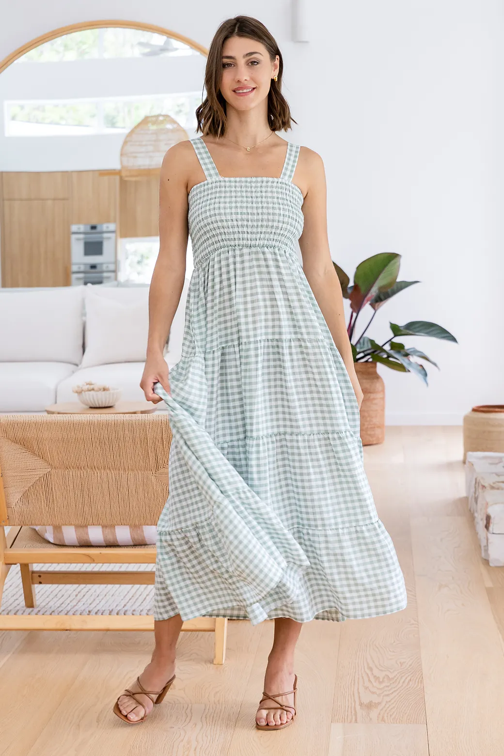 April Maxi Dress Sage Gingham