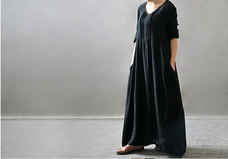 Artistic Texture Linen Robe Plus Size Dress