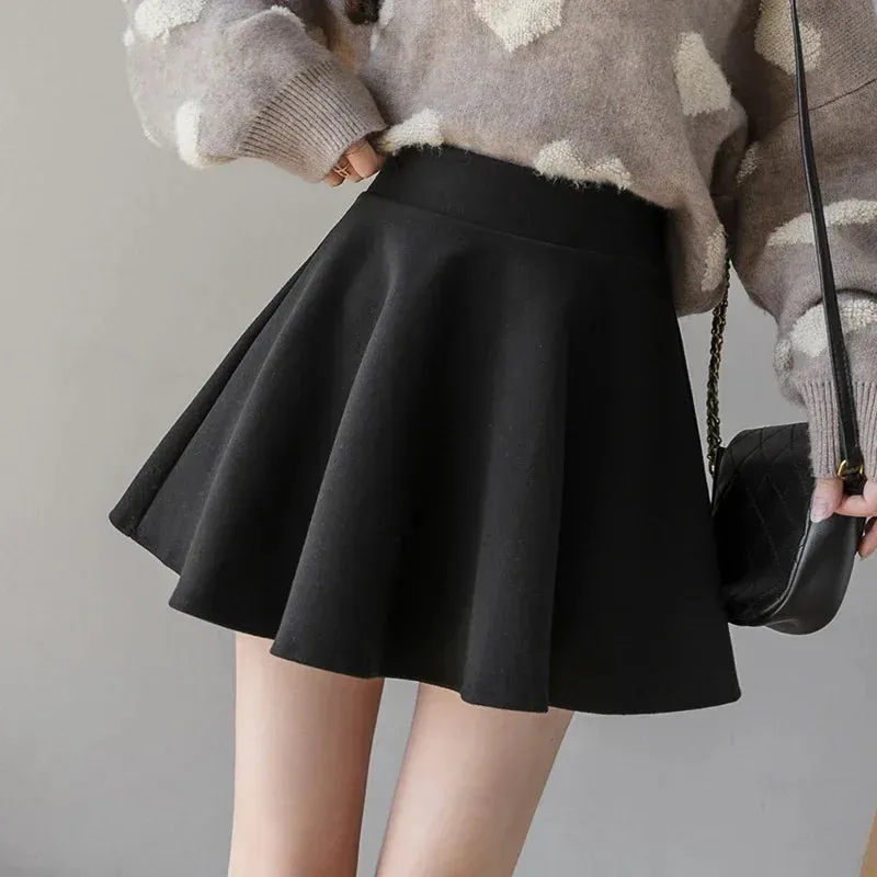 Autumn Korean Fashion Women's Solid Color PU Pleated Skirts Slim Fit High Waisted Unique Zippered Mini Leather Skirt