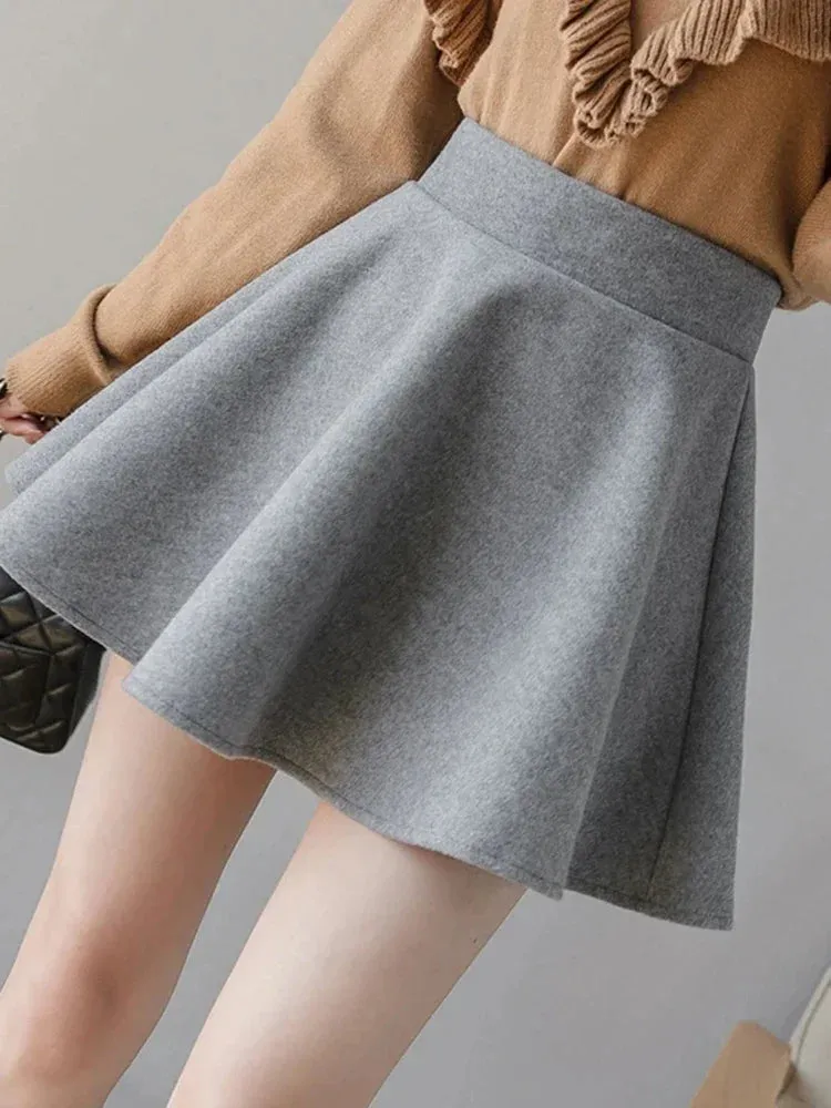 Autumn Korean Fashion Women's Solid Color PU Pleated Skirts Slim Fit High Waisted Unique Zippered Mini Leather Skirt