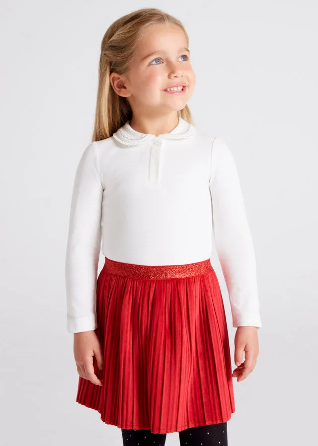 AW22 Mayoral Girls Red Velvet Pleated Skirt 4944