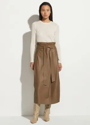 Belted Leather Skirt in Dark Wheat