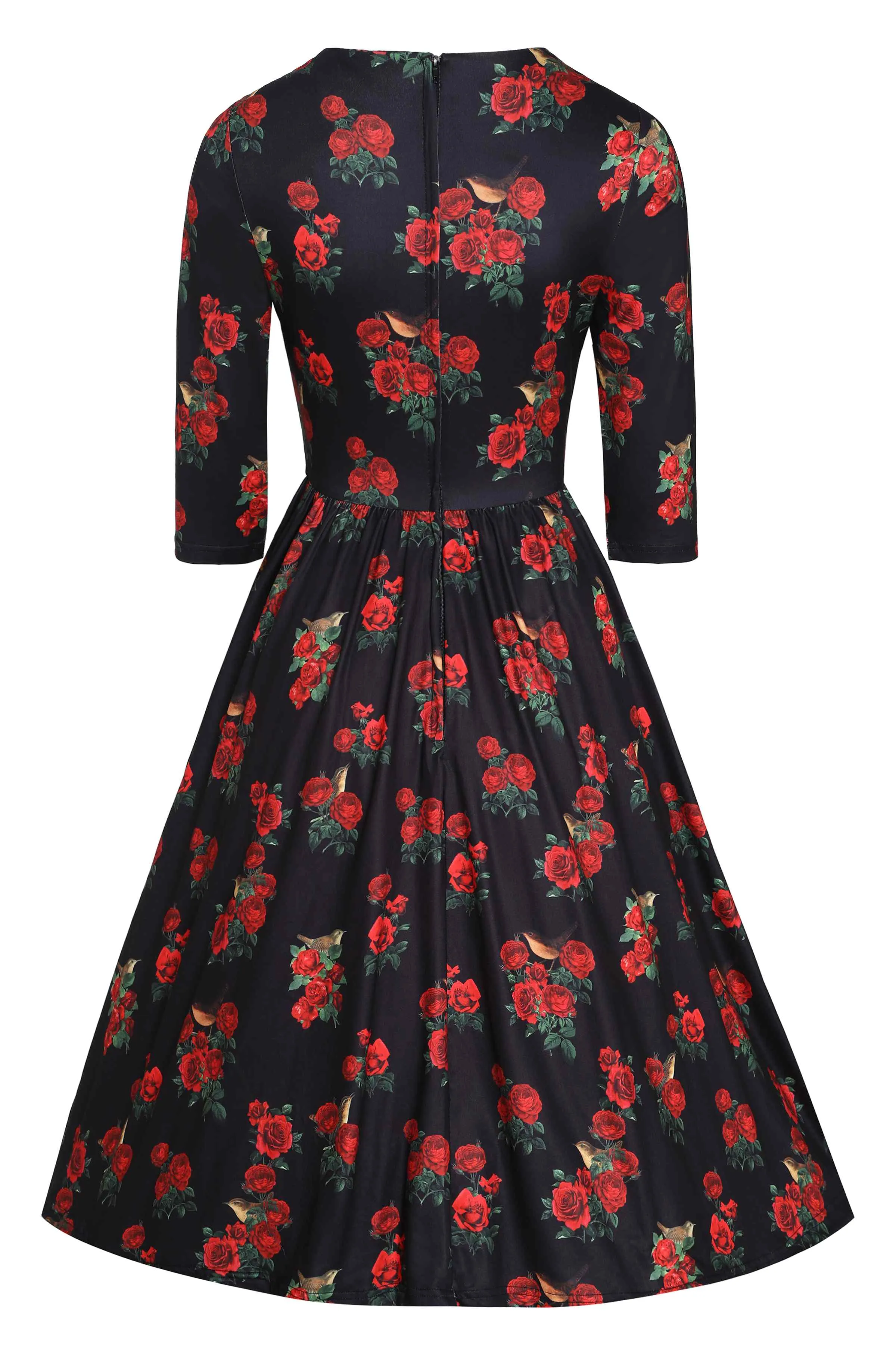 Billie Red Rose & Bird Long Sleeved Dress