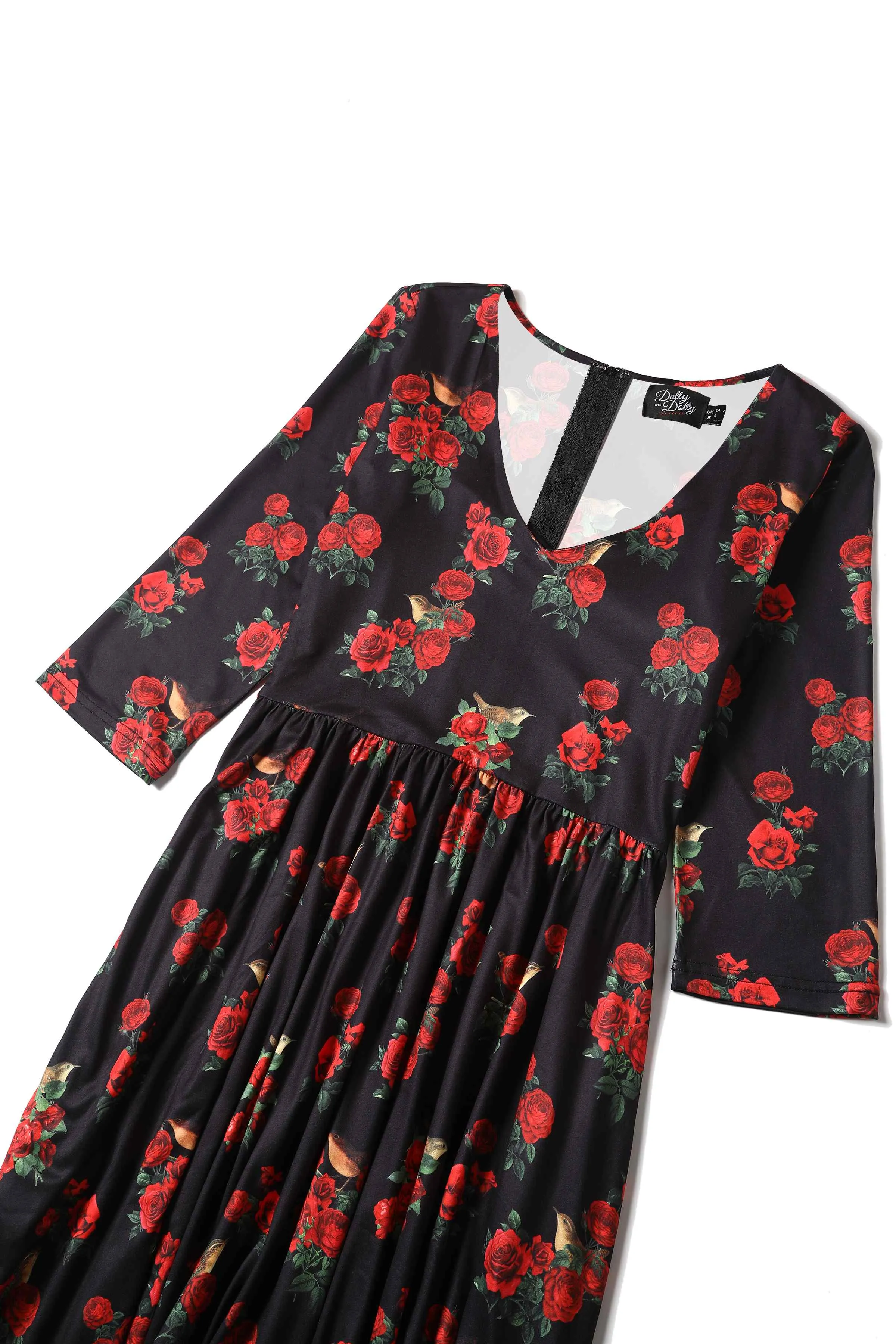 Billie Red Rose & Bird Long Sleeved Dress