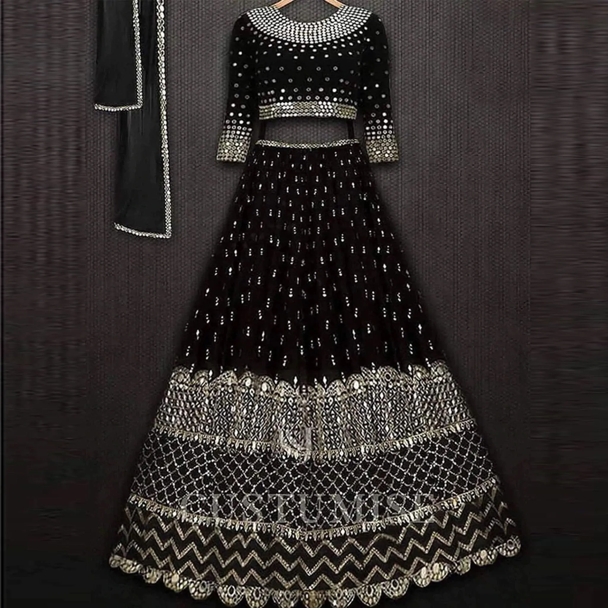 Black Lehenga Choli with Heavy Resham and Sequence Embroidery Work