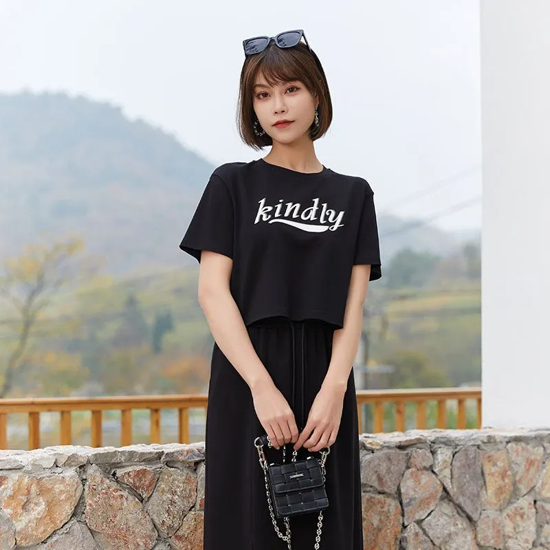 Black Short T-shirt With Letter