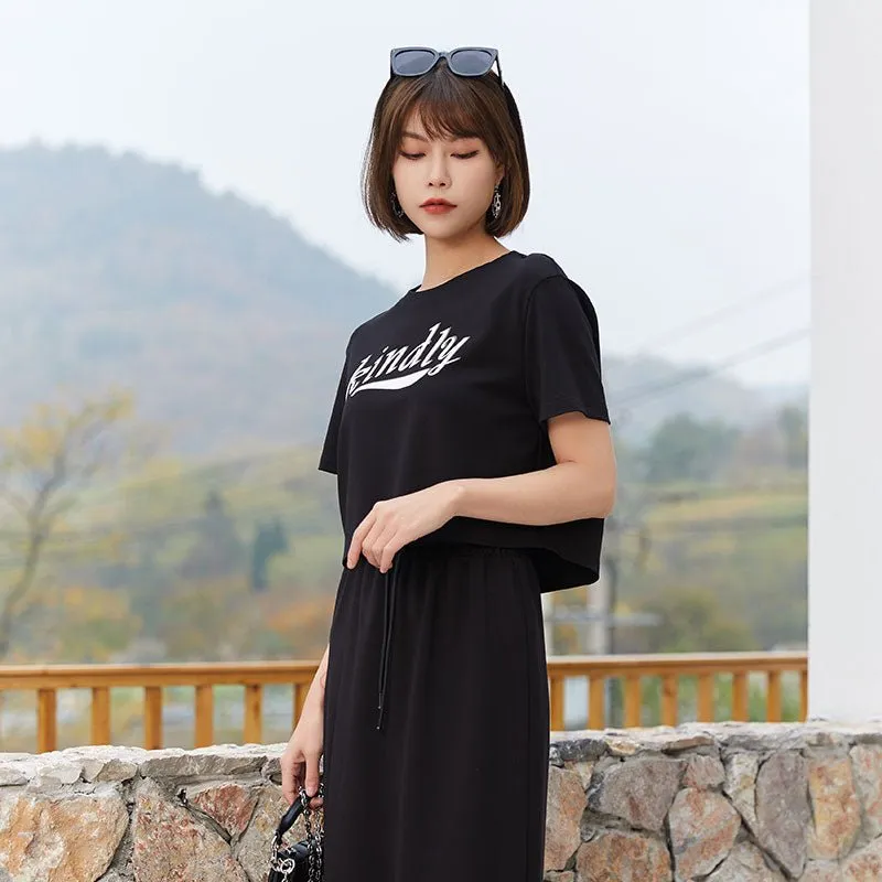 Black Short T-shirt With Letter