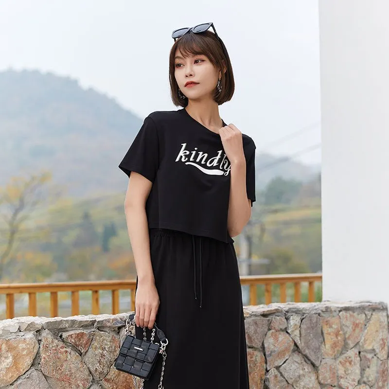 Black Short T-shirt With Letter