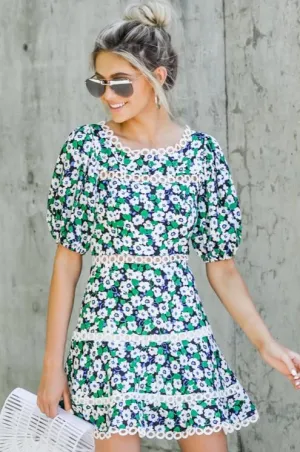 Bloom Again Green Floral Print Dress