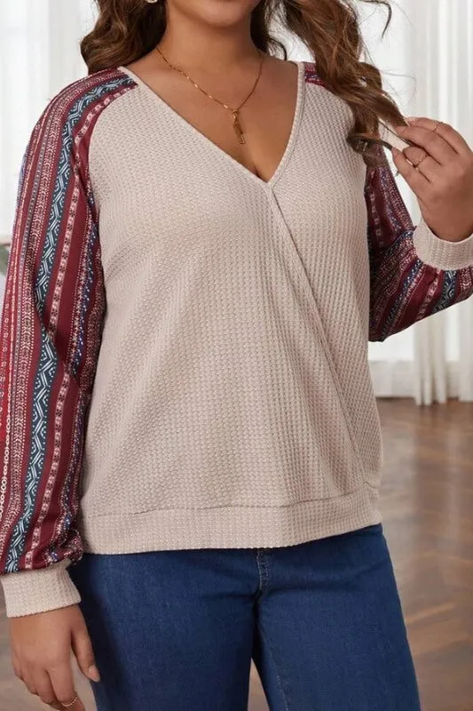 Bohemian Surplice Long Sleeve V-Neck Top