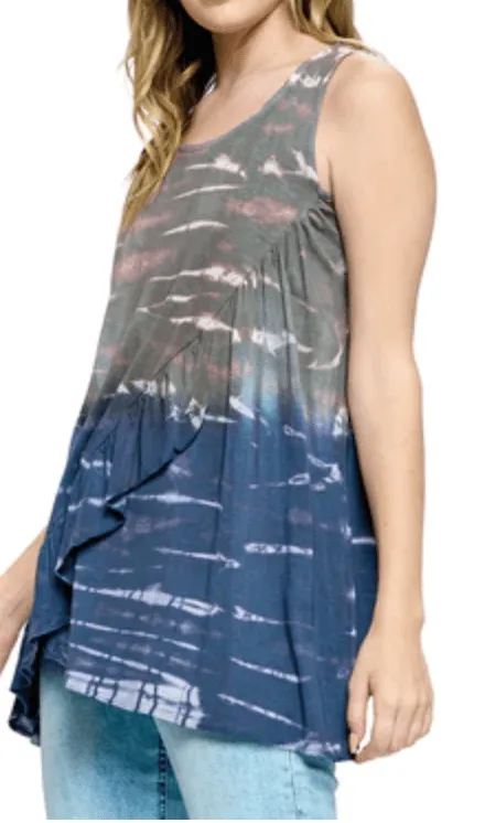 Boho Tie-Dye Ruffle Sleeveless Top