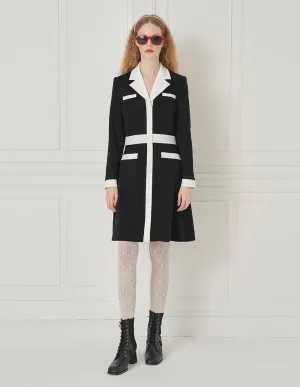 BORA AKSU Black & White Color Block Lapel-Collar Long Sleeve Midi Dress