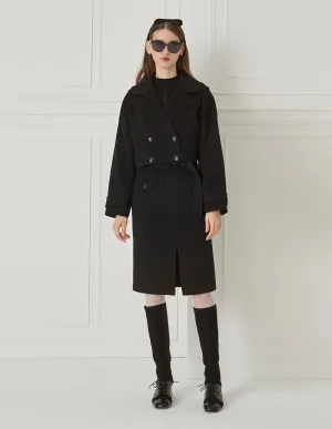 BORA AKSU Mulberry Silk Blended All-Match Slit Semi-Reversible Woolen Skirt