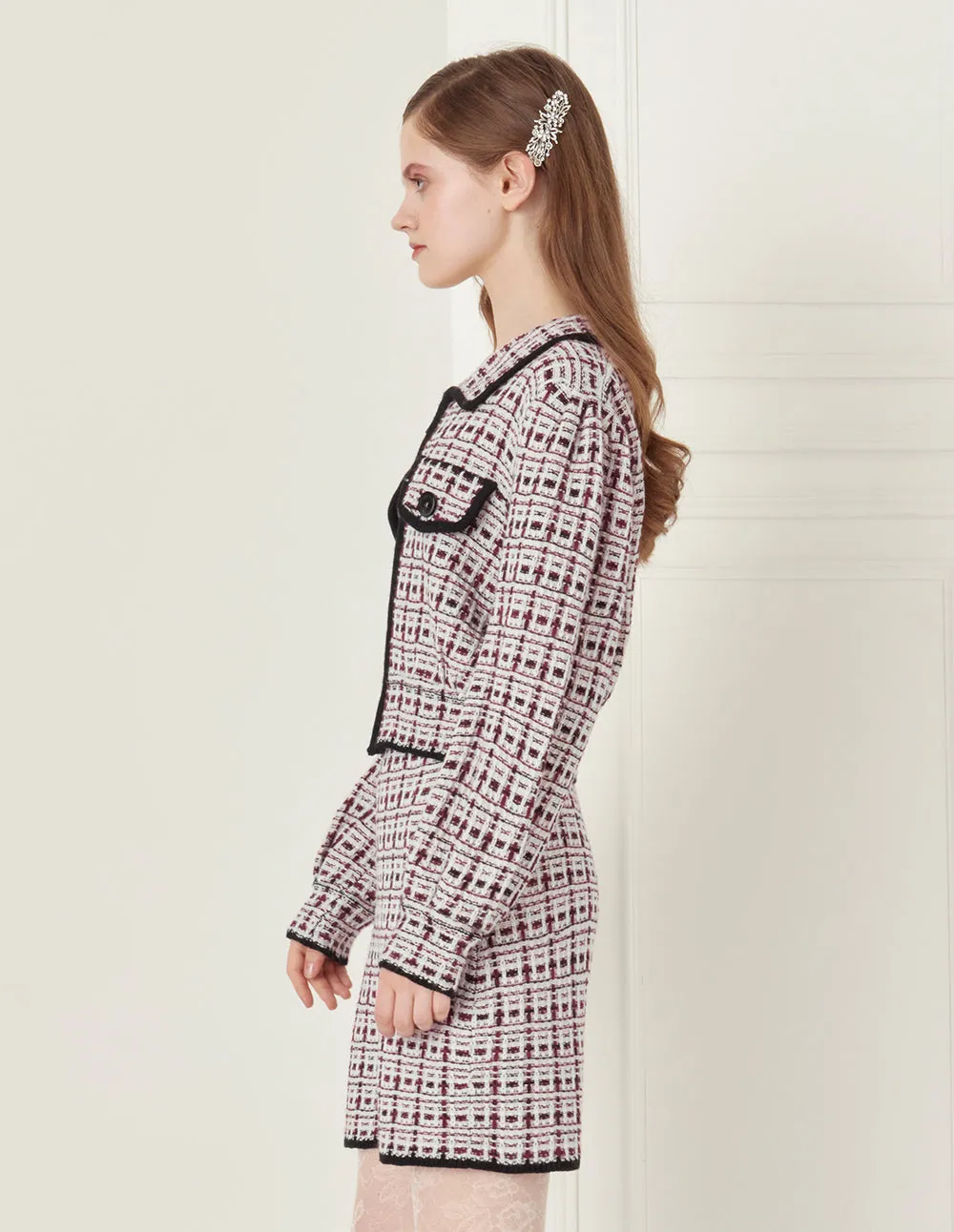 BORA AKSU Red, white and black check knitted skirt