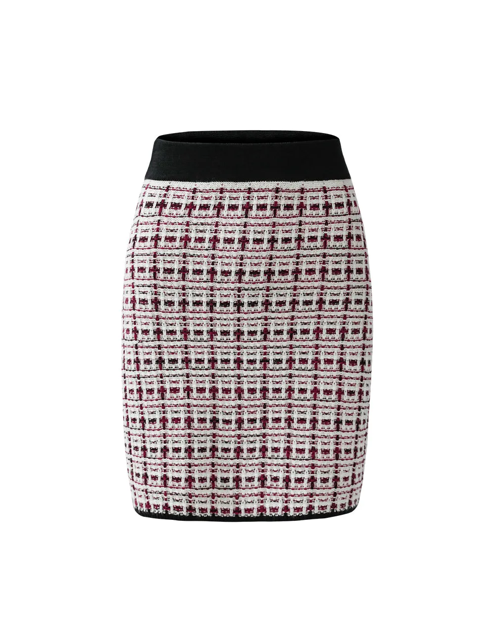 BORA AKSU Red, white and black check knitted skirt