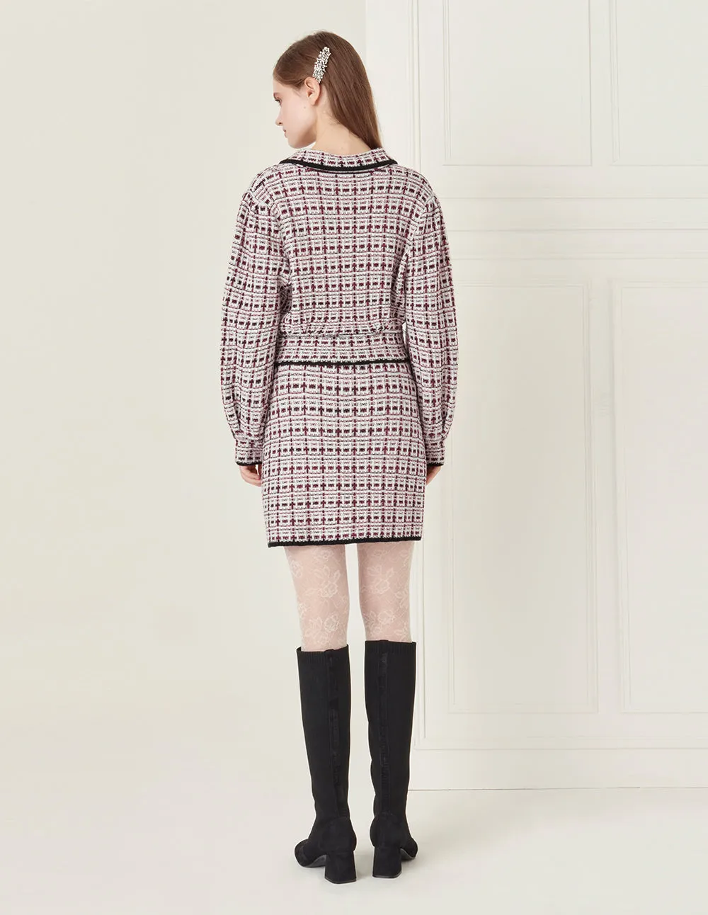 BORA AKSU Red, white and black check knitted skirt