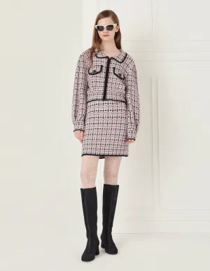 BORA AKSU Red, white and black check knitted skirt