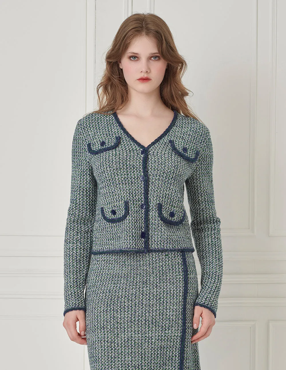 BORA AKSU V-Neck Long-Sleeve Knitted Cropped Cardigan