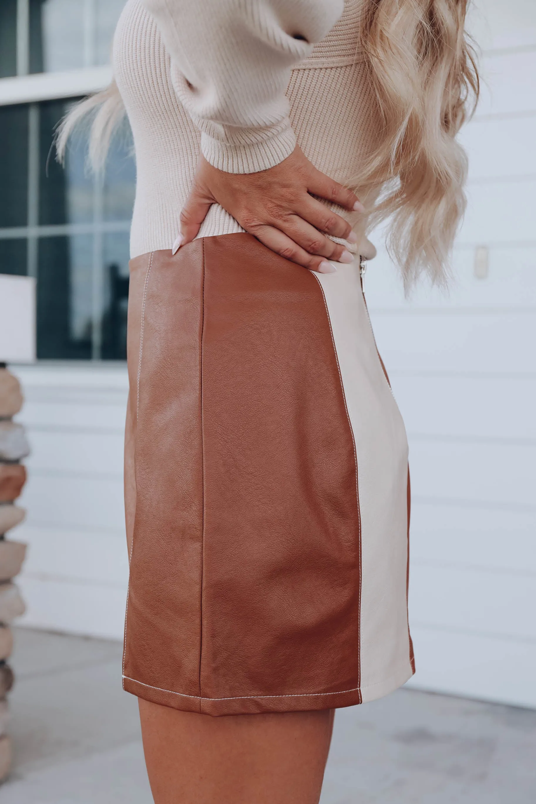 Brandy Color Block Faux Leather Skirt