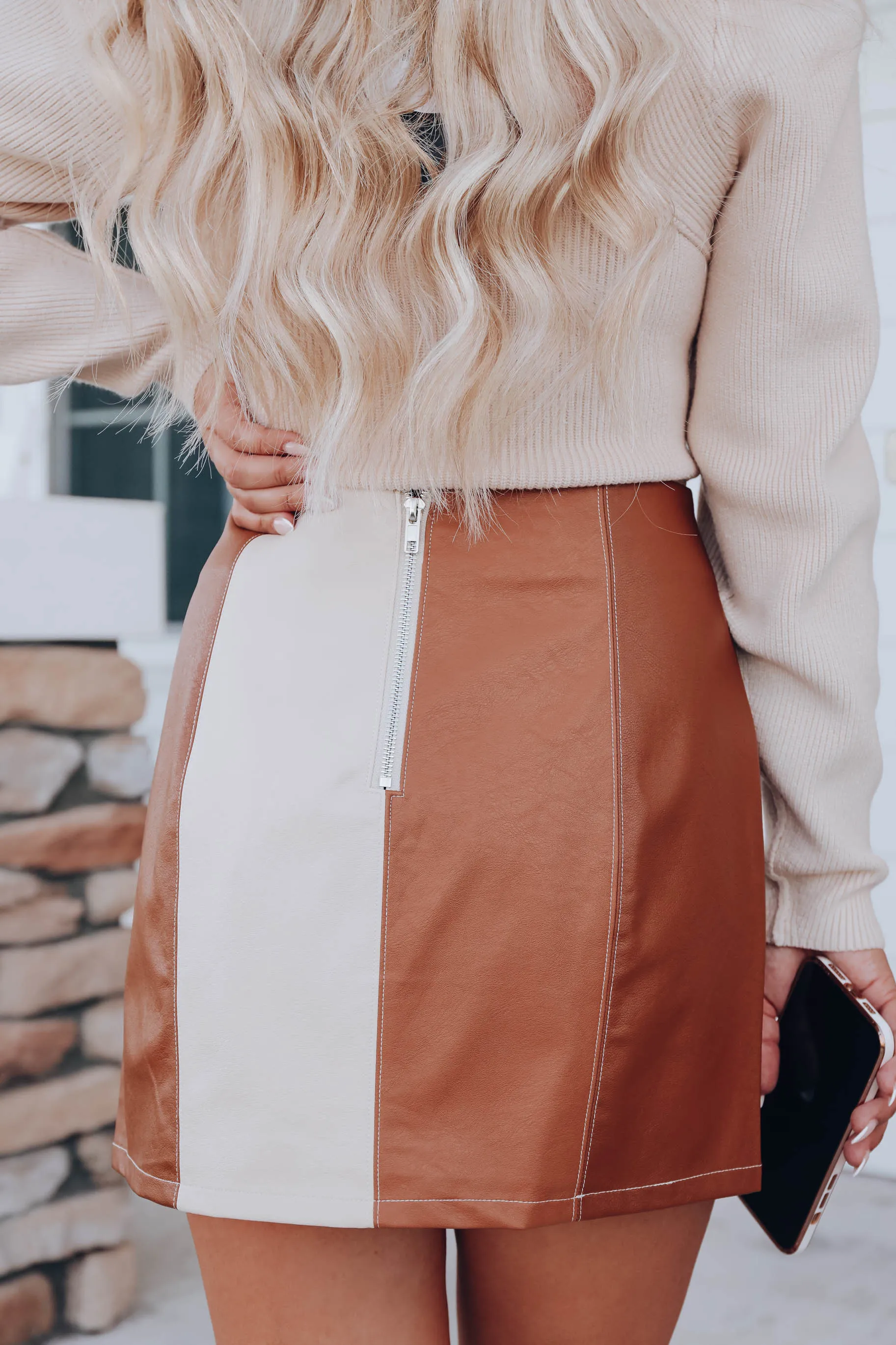 Brandy Color Block Faux Leather Skirt