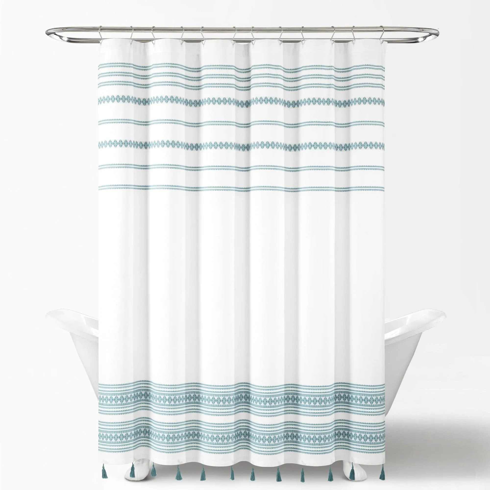 Breezy Chic Tassel Jacquard Recycled Cotton Shower Curtain