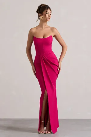 Brigitte | Hot Pink Strapless Corset Wrap Maxi Dress