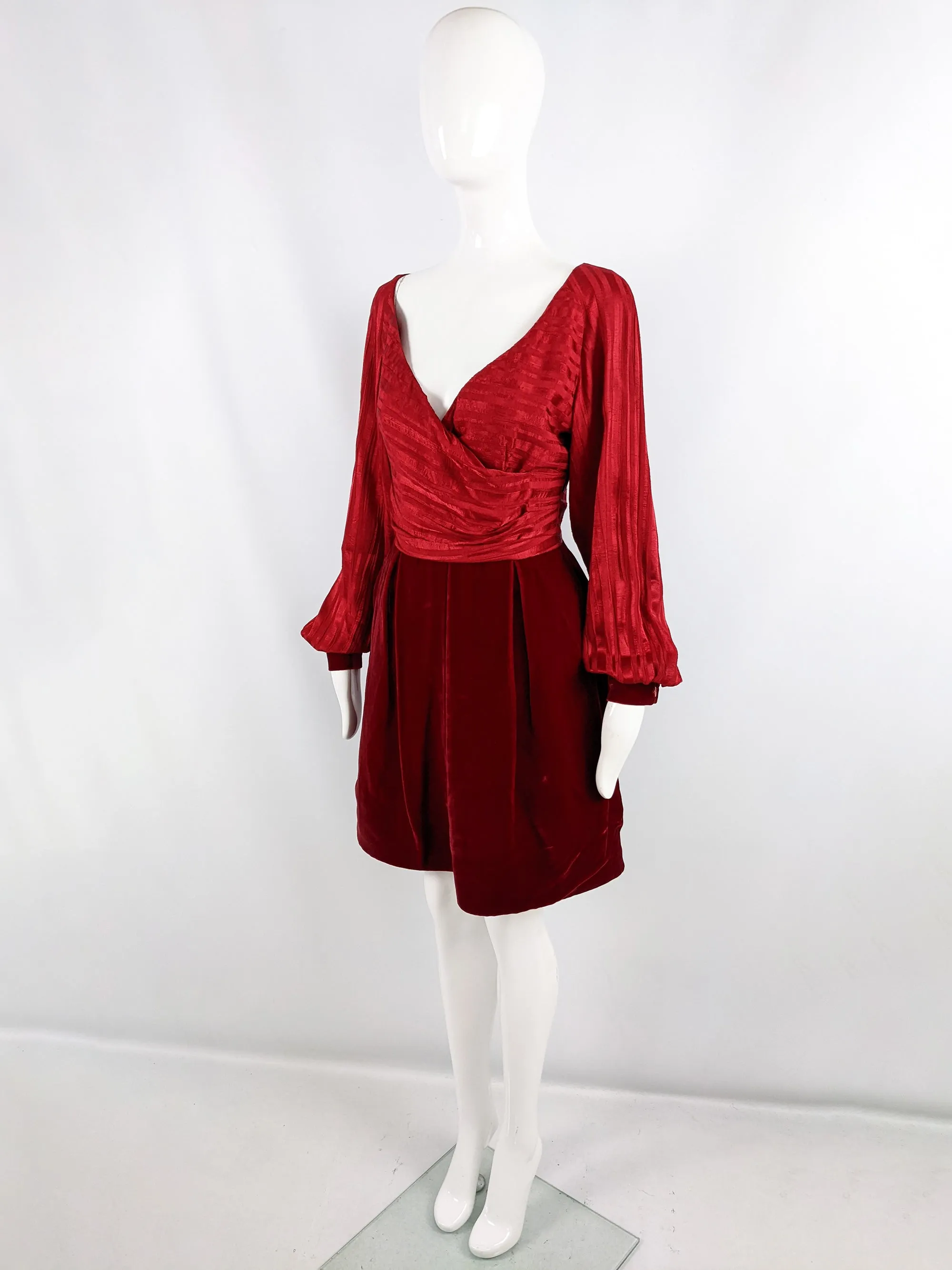 Bruce Oldfield Vintage Red Velvet Skirt Evening Dress, 1980s