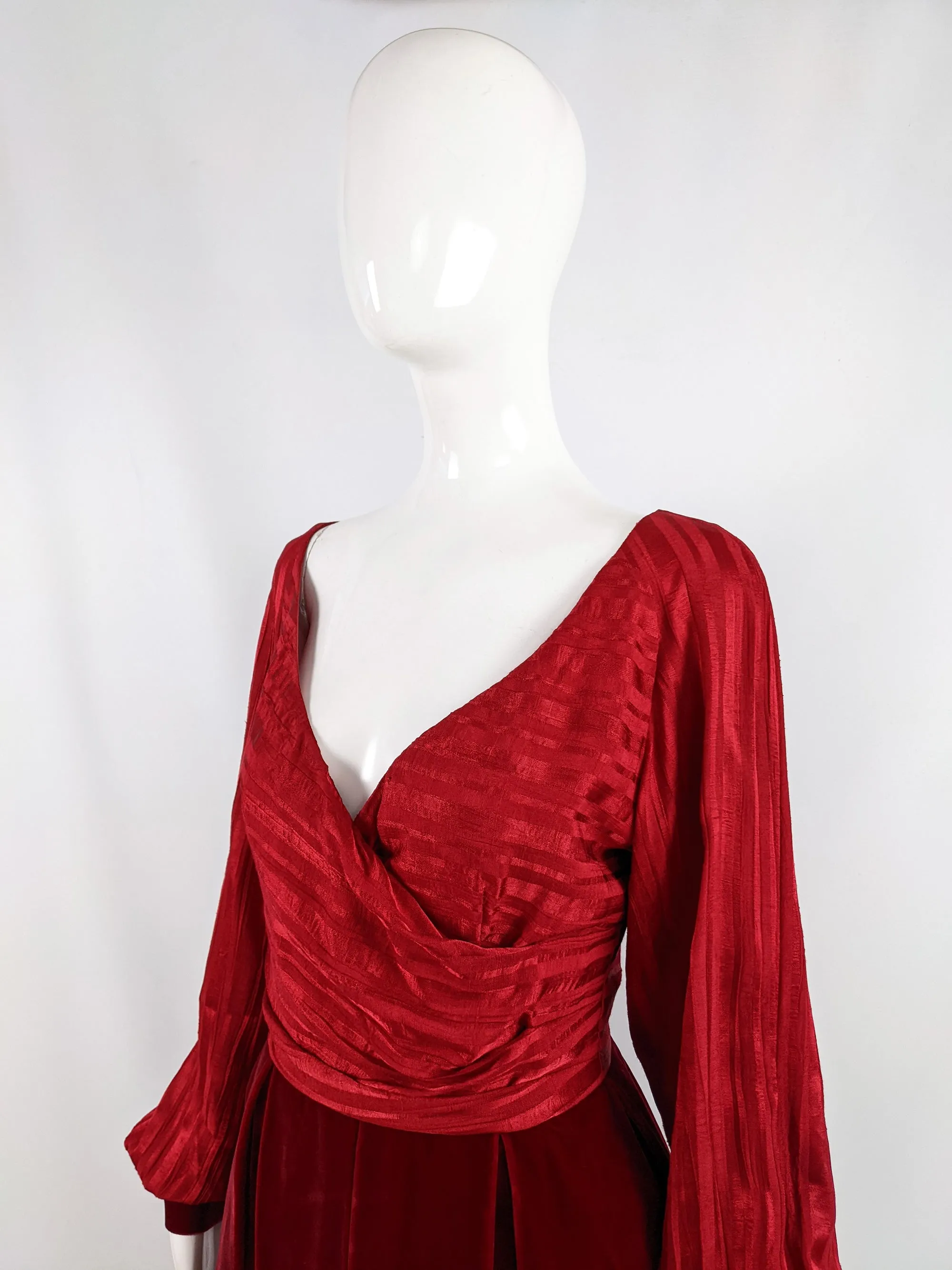 Bruce Oldfield Vintage Red Velvet Skirt Evening Dress, 1980s