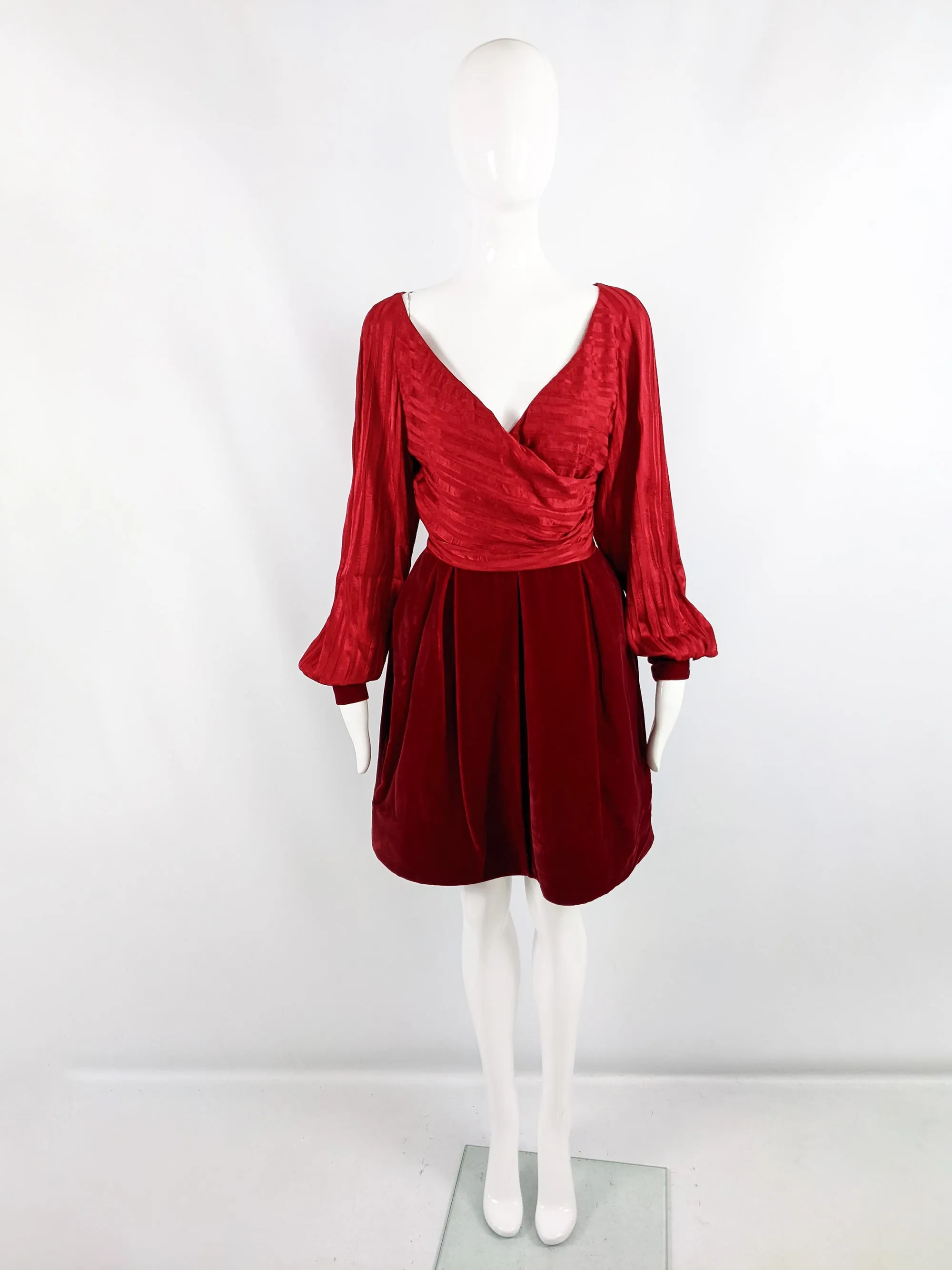 Bruce Oldfield Vintage Red Velvet Skirt Evening Dress, 1980s