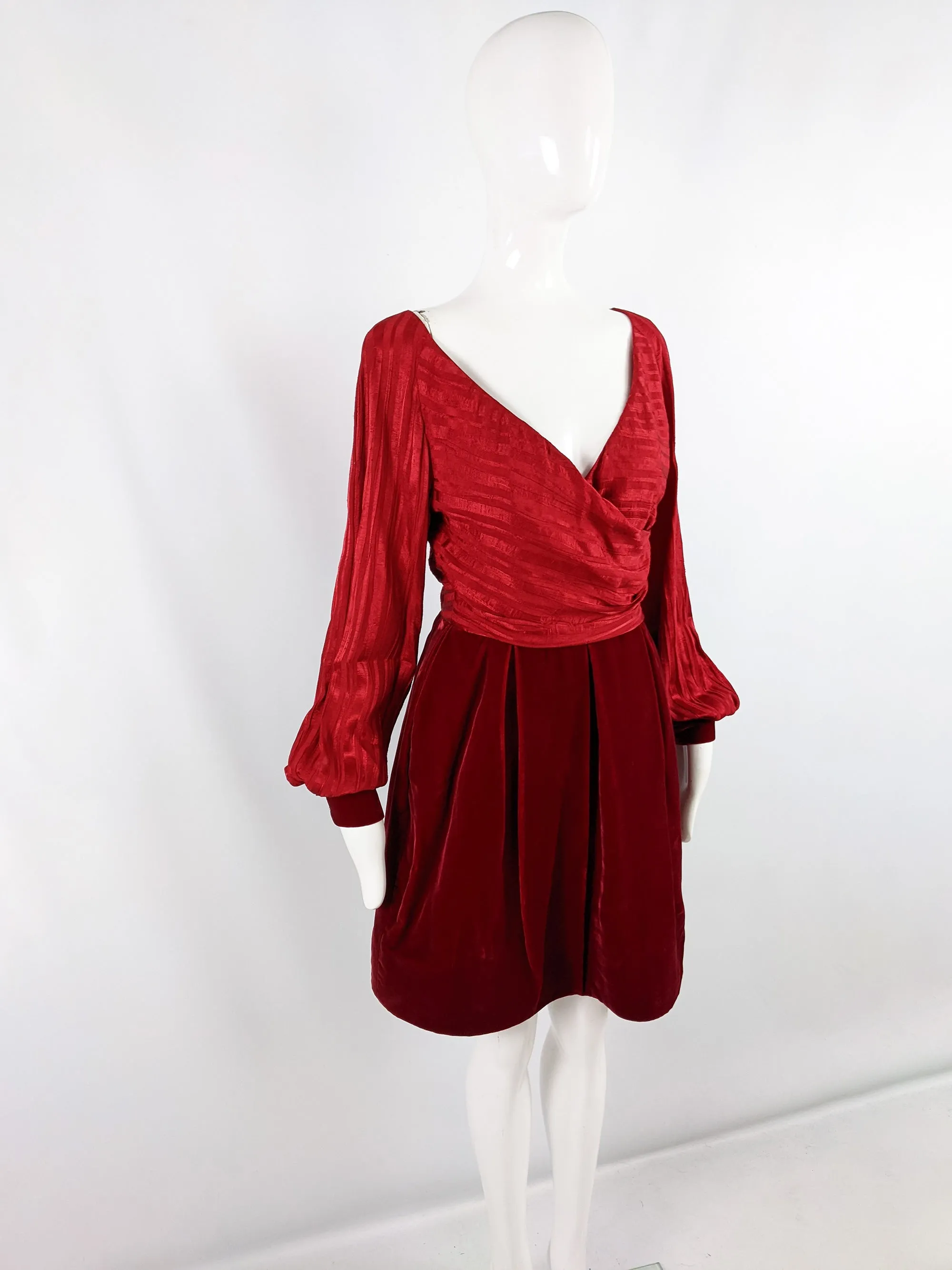 Bruce Oldfield Vintage Red Velvet Skirt Evening Dress, 1980s