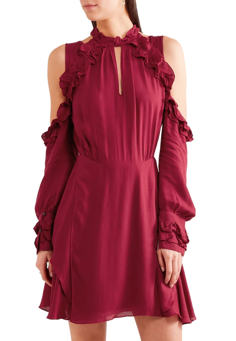 Burgundy Hanie Cold Shoulder Voile Dress