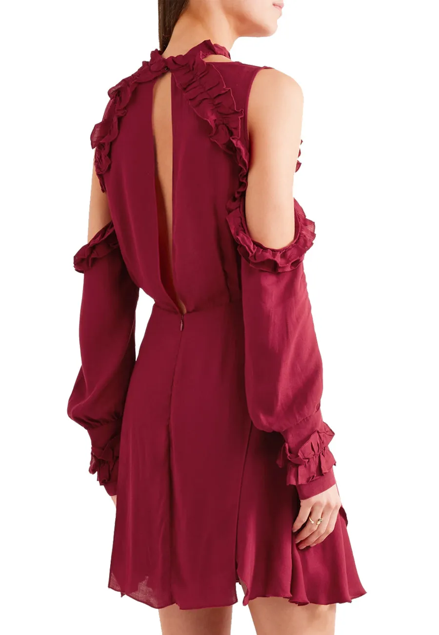 Burgundy Hanie Cold Shoulder Voile Dress