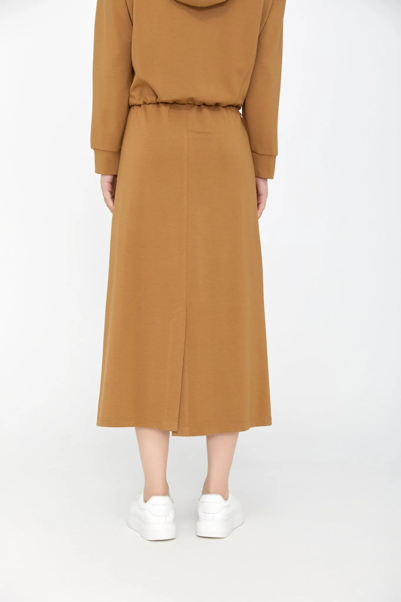 Camel Split Elastic Waist Maxi Skirt