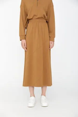 Camel Split Elastic Waist Maxi Skirt