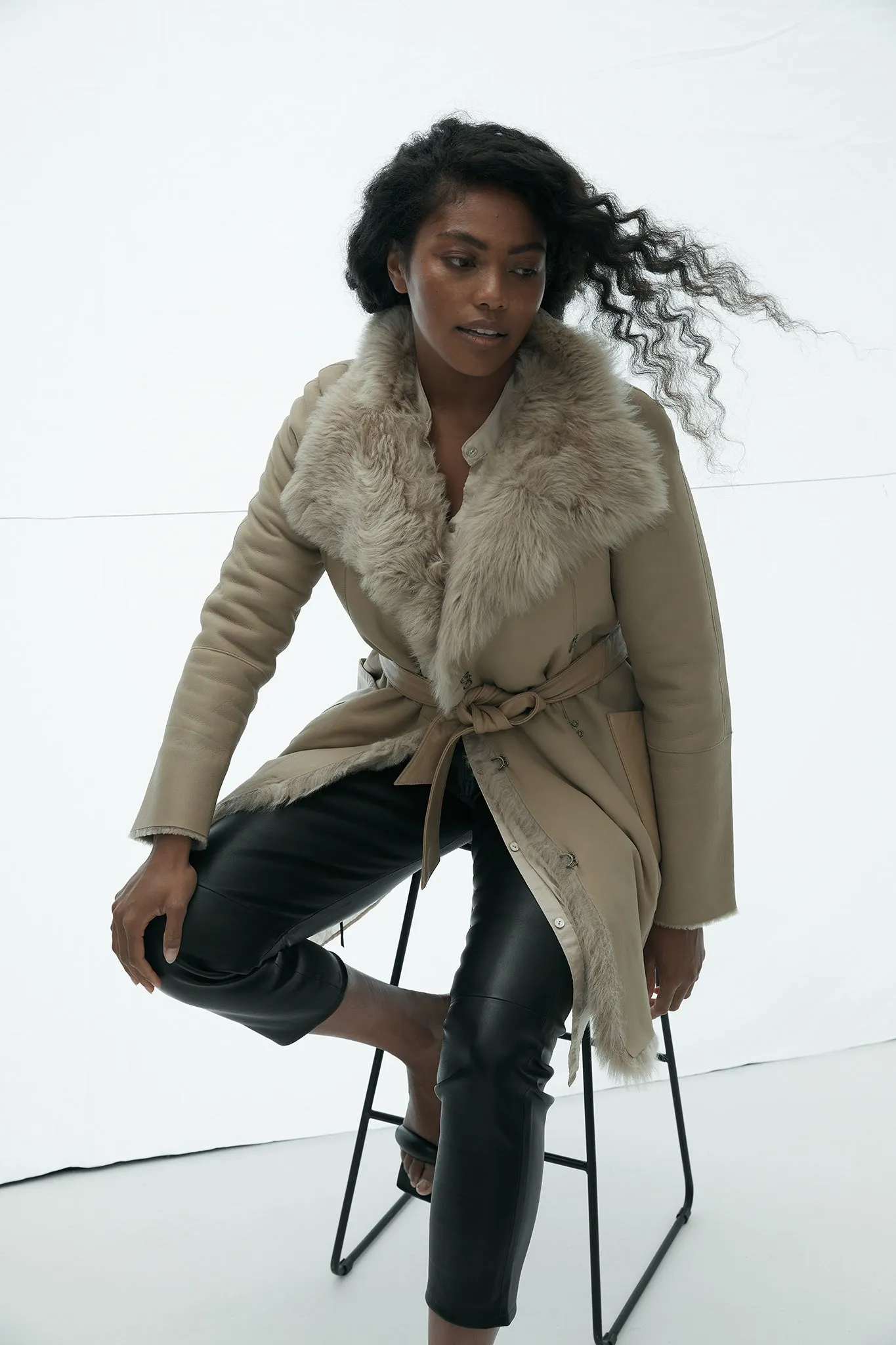 Chelsea Slouch Shearling Coat Biscuit Shearling