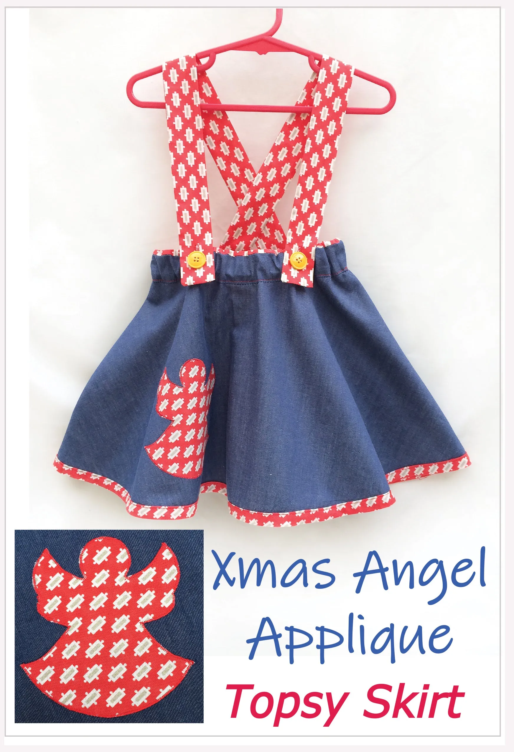 Christmas Angel applique, Girls flared, twirly skirt pdf sewing pattern TOPSY SKIRT sizes 1-12 years. 3 versions