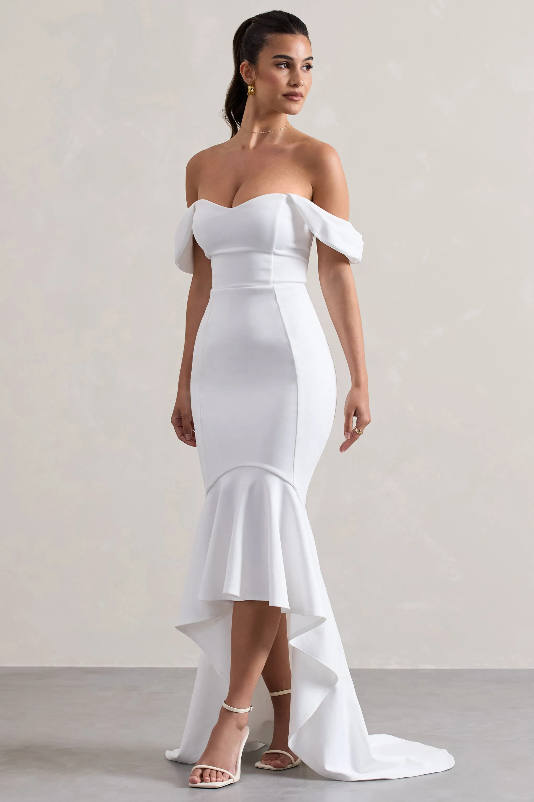 Cotillion | White Sweetheart High-Low Maxi Dress With Ruffle Hem