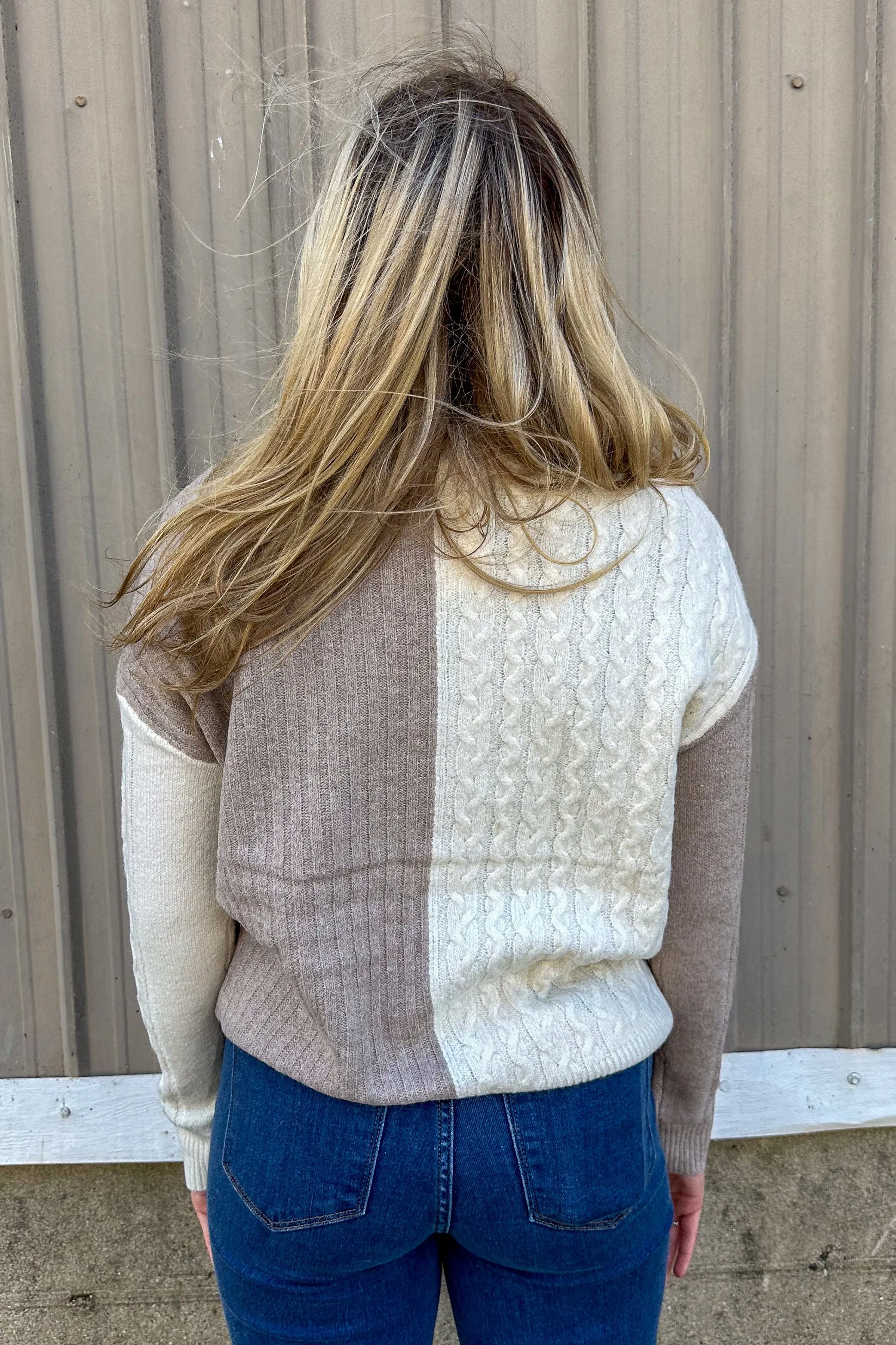 Cream & Mocha Ribbed Sweater