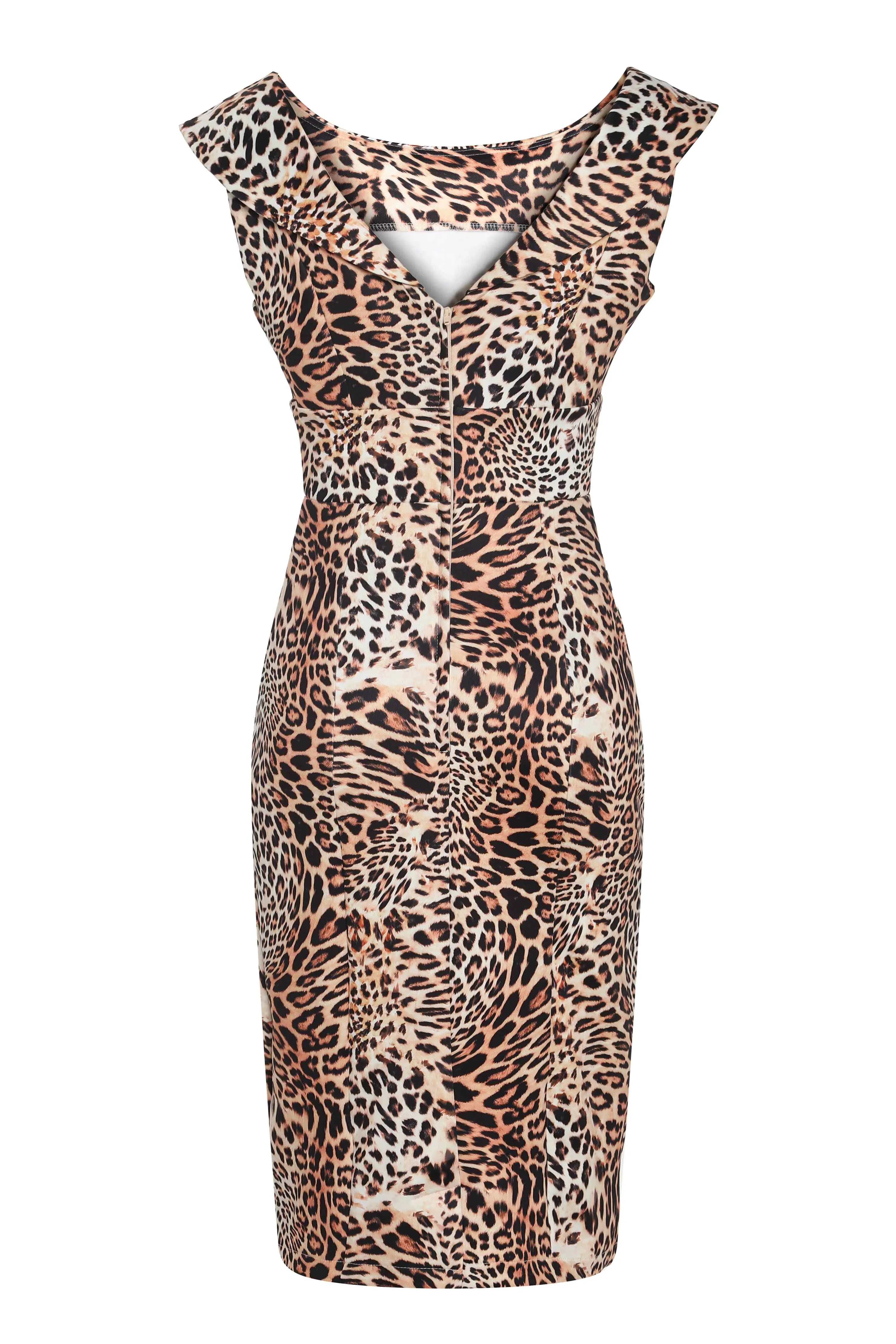 Darla Fitted Roll Collar Dress in Leopard Print