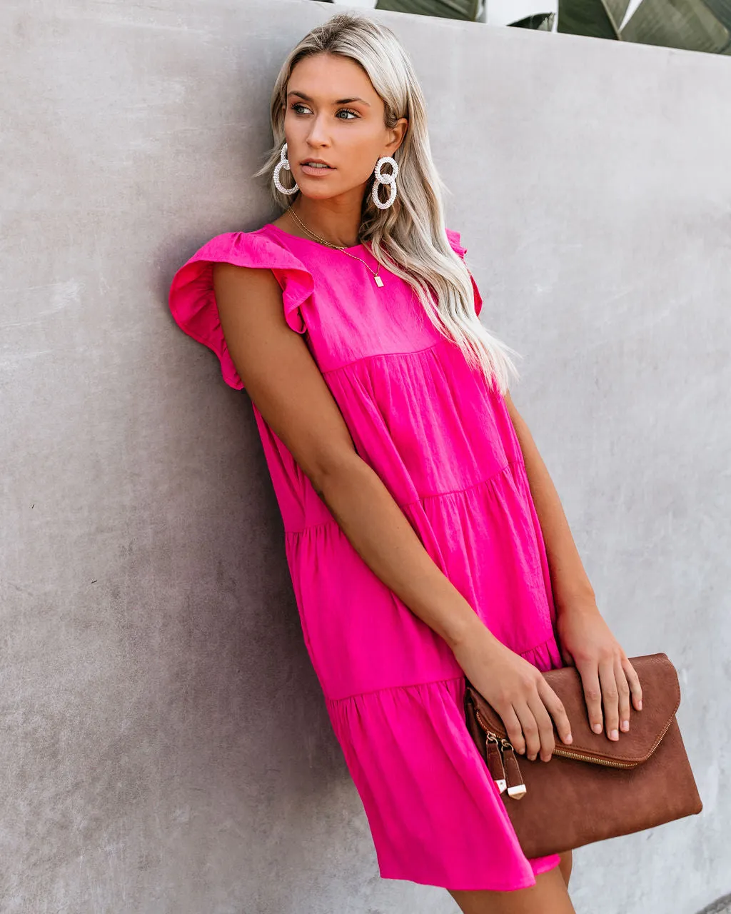 East Coast Pocketed Tiered Babydoll Dress - Fuchsia