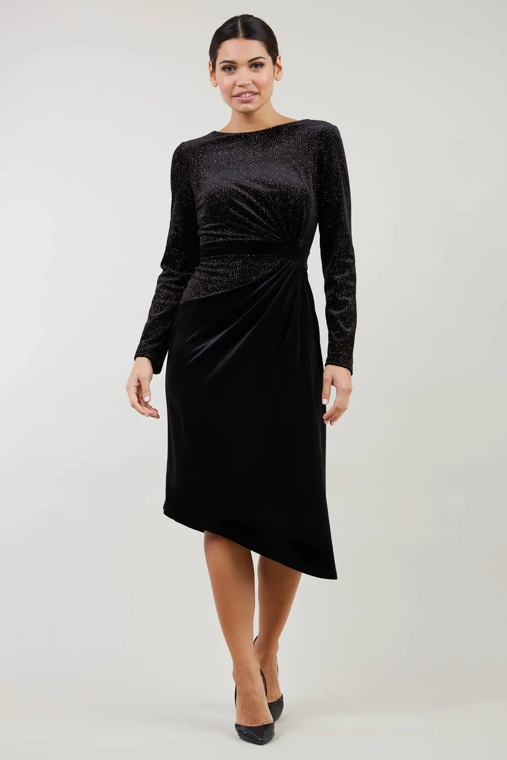 Eisinor Asymmetric Glitter Velvet Dress