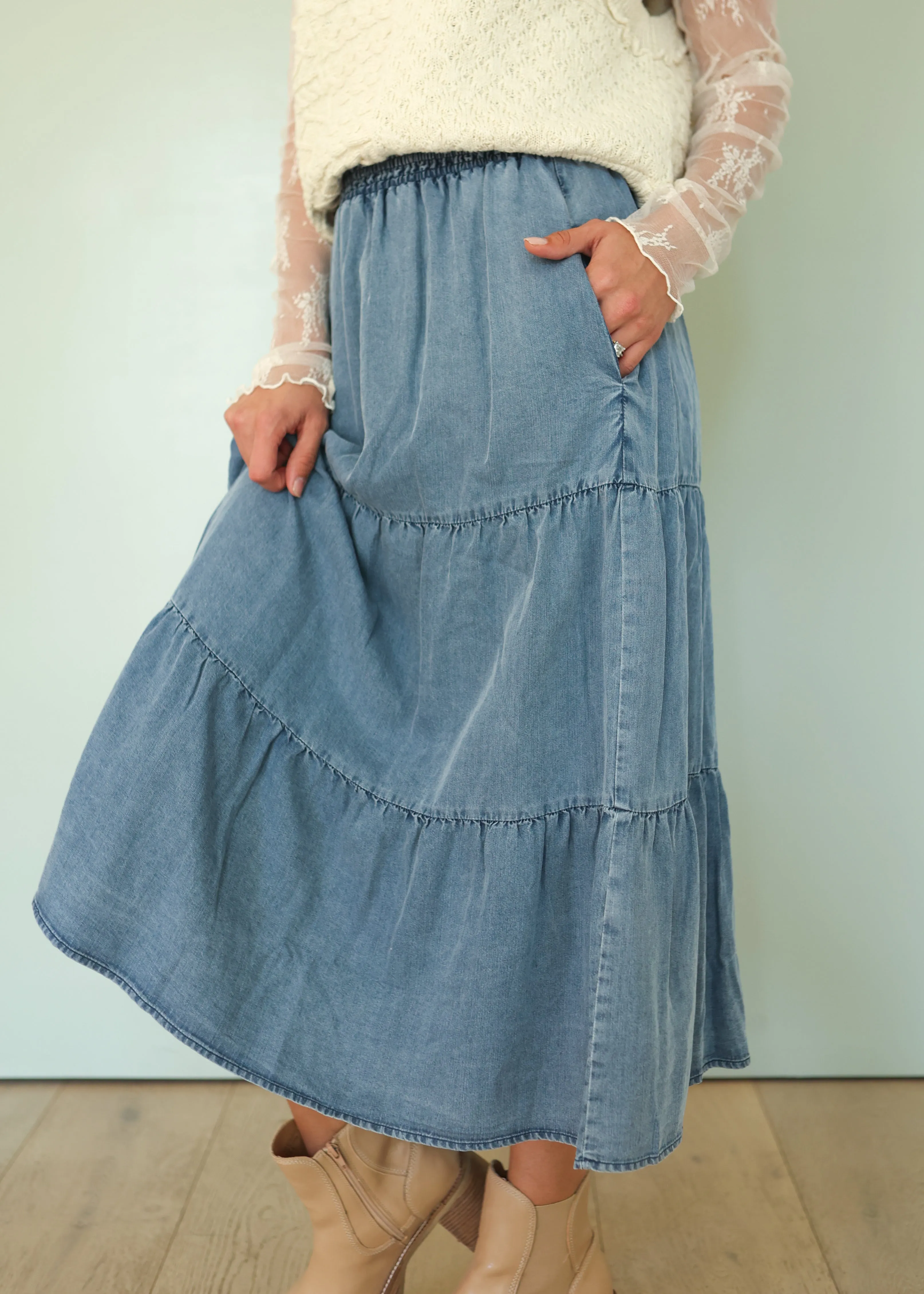 Ellie Chambray Denim Skirt - FINAL FEW -